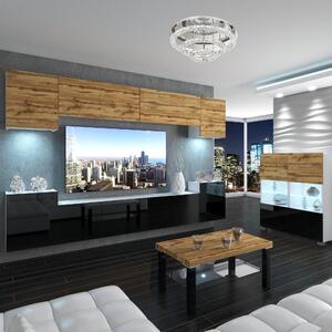 Obývací stěna Belini Premium Full Version dub wotan / černý lesk + LED osvětlení Nexum 66