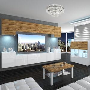 Obývací stěna Belini Premium Full Version dub wotan / bílý lesk + LED osvětlení Nexum 60