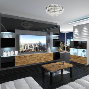 Obývací stěna Belini Premium Full Version černý lesk / dub wotan + LED osvětlení Nexum 53