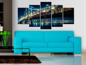 Obraz Město nočních světel (5-dílný) - most v modrých barvách USA