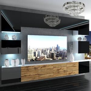Obývací stěna Belini Premium Full Version černý lesk / dub wotan + LED osvětlení Nexum 53