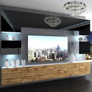 Obývací stěna Belini Premium Full Version černý lesk / dub wotan + LED osvětlení Nexum 51