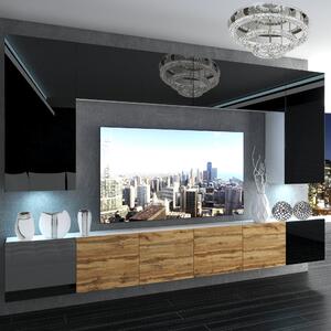 Obývací stěna Belini Premium Full Version černý lesk / dub wotan + LED osvětlení Nexum 32