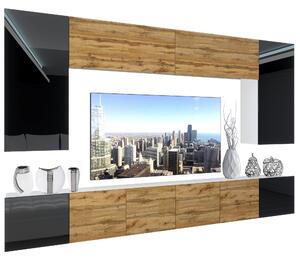 Obývací stěna Belini Premium Full Version černý lesk / dub wotan + LED osvětlení Nexum 31 Výrobce