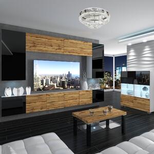 Obývací stěna Belini Premium Full Version černý lesk / dub wotan + LED osvětlení Nexum 31
