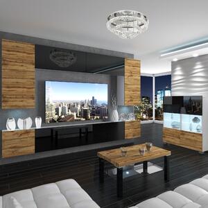 Obývací stěna Belini Premium Full Version černý lesk / dub wotan + LED osvětlení Nexum 30