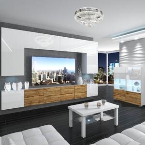 Obývací stěna Belini Premium Full Version bílý lesk / dub wotan + LED osvětlení Nexum 26