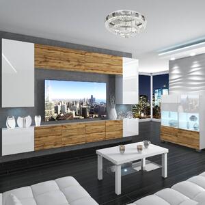 Obývací stěna Belini Premium Full Version bílý lesk / dub wotan + LED osvětlení Nexum 25