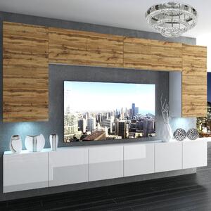 Obývací stěna Belini Premium Full Version dub wotan / bílý lesk + LED osvětlení Nexum 22