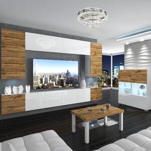 Obývací stěna Belini Premium Full Version bílý lesk / dub wotan + LED osvětlení Nexum 24