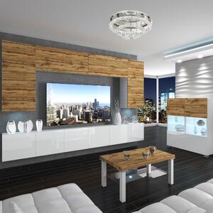 Obývací stěna Belini Premium Full Version dub wotan / bílý lesk + LED osvětlení Nexum 22