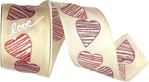 Stuha bavlněná RED LOVE krémová 40mm x 2m (16,-Kč/m)