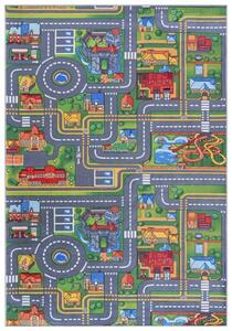 Makro Abra Dětský kusový koberec FLANNEL PRINTED B-529 Město Ulice šedý zelený Rozměr: 80x150 cm