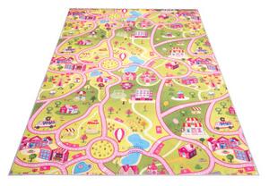 Makro Abra Dětský kusový koberec FLANNEL PRINTED JWH Město Cesta zelený růžový Rozměr: 120x170 cm