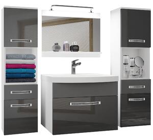 Koupelnový nábytek Belini Premium Full Version šedý lesk / šedý mat + umyvadlo + zrcadlo + LED osvětlení Glamour 110