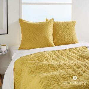 Žlutý přehoz na postel 240 x 260 cm + 2 povlaky na polštáře 60 x 60 cm