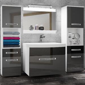 Koupelnový nábytek Belini Premium Full Version šedý lesk / černý lesk + umyvadlo + zrcadlo + LED osvětlení Glamour 107