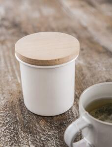 Smaltovaná dóza na čaj s dřevěným víčkem White Garden Trading