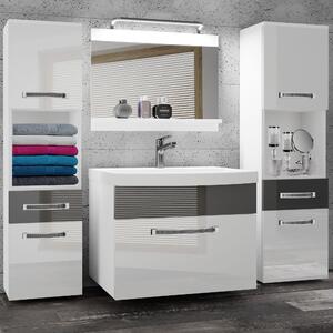 Koupelnový nábytek Belini Premium Full Version bílý lesk / šedý lesk + umyvadlo + zrcadlo + LED osvětlení Glamour 104