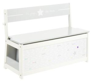 Bílo-šedá dřevěná komoda na hračky se sedadlem, 66x33x78 cm