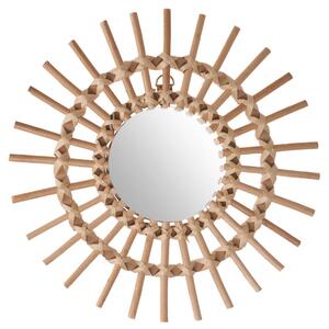 Kulaté zrcadlo slunce v proutěném rámu, dekorativní závěsné zrcadlo v rustikálním stylu
