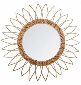 Zrcadlo v kulatém rámu zavěšné z přírodního ratanu ve tvaru značky Sun Atmosphera
