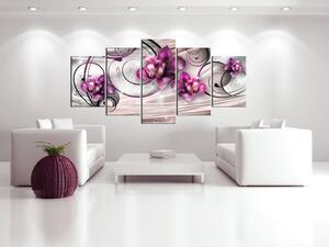 Obraz Orchidee (5-dílný) - abstrakce s růžovými květy a perly