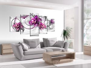 Obraz Orchidee a ozdoby (5-dílný) - abstrakce s fialovými květy
