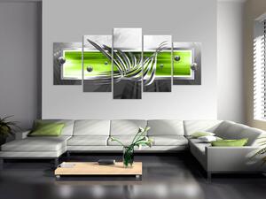 Obraz Stříbrná křídla (5-dílný) - zelená abstrakce s leskem kovu