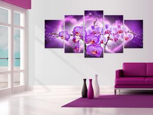 Obraz Orchidej lásky (5-dílný) - abstrakce s květinami a motivem srdcí