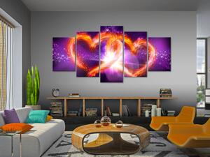 Obraz Plamen lásky (5-dílný) - abstrakce s srdcem na fialovém pozadí