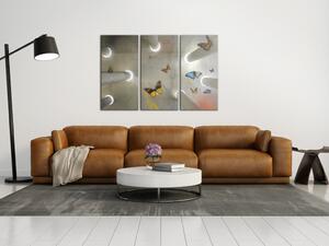 Obraz Svoboda (3-dílný) - 3D abstrakce s motýly a světelným efektem