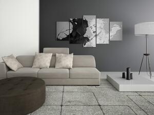 Obraz Pára (5-dílný) - černobílá 3D abstrakce s ženou a mužem
