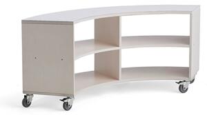 AJ Produkty Regál RICO, oblý, 865x1500x375 mm, s kolečky, bílá pigmentovaná