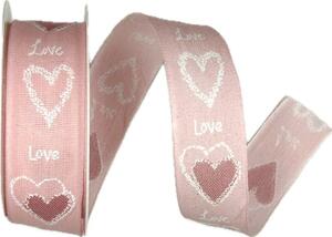 Stuha valentýnská LOVE PASTEL PINK růžová 25mm x 2m (13,-Kč/m)