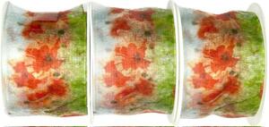 Set 3x Stuha organzová POPPIES červené vlčí máky 3x (40mm x 2m)