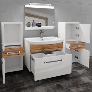 Koupelnový nábytek Belini Premium Full Version bílý lesk / dub wotan + umyvadlo + zrcadlo + LED osvětlení Glamour 74