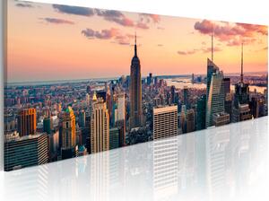 Obraz New York (1-dílný) - architektura města pod oranžovou oblohou