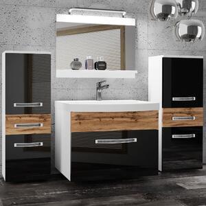 Koupelnový nábytek Belini Premium Full Version černý lesk / dub wotan + umyvadlo + zrcadlo + LED osvětlení Glamour 76