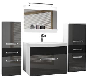 Koupelnový nábytek Belini Premium Full Version šedý lesk / černý mat + umyvadlo + zrcadlo + LED osvětlení Glamour 70
