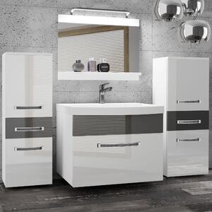 Koupelnový nábytek Belini Premium Full Version bílý lesk / šedý lesk + umyvadlo + zrcadlo + LED osvětlení Glamour 66