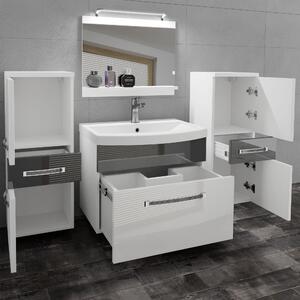 Koupelnový nábytek Belini Premium Full Version bílý lesk / šedý lesk + umyvadlo + zrcadlo + LED osvětlení Glamour 66