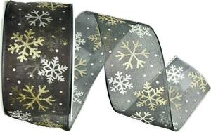 Stuha vánoční ICE STAR BLACK černá 40mm x 3m (13,-Kč/m)