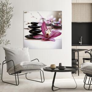 Obraz Orient (1-dílný) - motiv zen s růžovou orchidejí a kamínky zen
