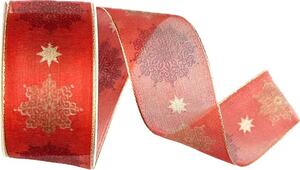Vánoční stuha organzová ORGANDY SNOWFLAKES RED 40mm x 2m (16,-Kč/m)