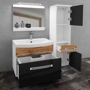 Koupelnový nábytek Belini Premium Full Version černý lesk / dub wotan + umyvadlo + zrcadlo + LED osvětlení Glamour 57