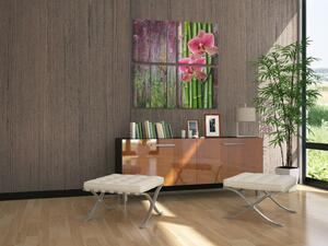 Obraz Motiv zen (4-dílný) - orientální kompozice s bambusy a orchidejí
