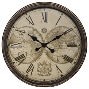 Nástěnné hodiny s mapu světa TOMY, O 51 cm, hnědé