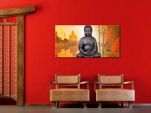 Obraz Buddha (1-dílný) - motiv zen s sochou na pozadí krajiny Asie