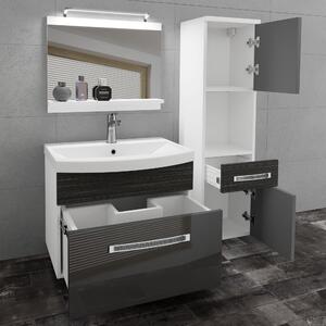Koupelnový nábytek Belini Premium Full Version šedý lesk / královský eben + umyvadlo + zrcadlo + LED osvětlení Glamour 52